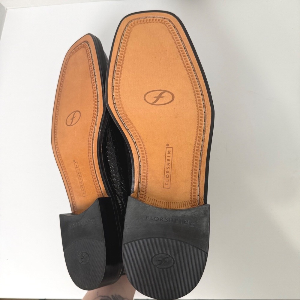 Vintage Florsheim Barletta Savanna Croc Black Leather Shoes Mens 10.5 Deadstock - Picture 11 of 15